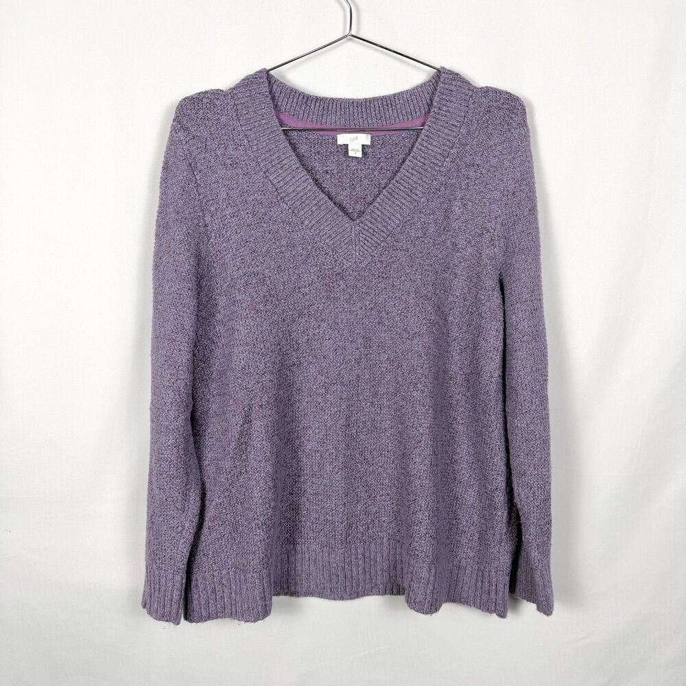 J. Jill Purple Solid V-Neck Ribbed Stretch Knit Pullover Sweater Women's M